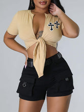 Double-Cross Tied-Front Tee Ins Street